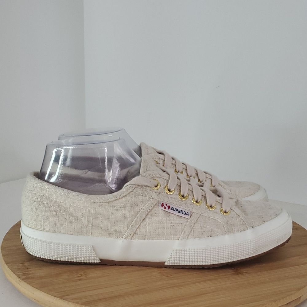 Superga Linu Natural Light Tan Canvas Sneakers Women's Size 7.5